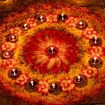 Festival lamp arrangement in temple